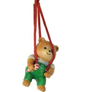Enesco Vintage 1987 Christmas Tree Ornament Hanging Teddy Suspenders Box 80s Dec